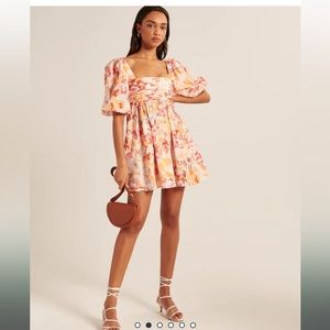 Ruched Bodice Puff Sleeve Mini Dress